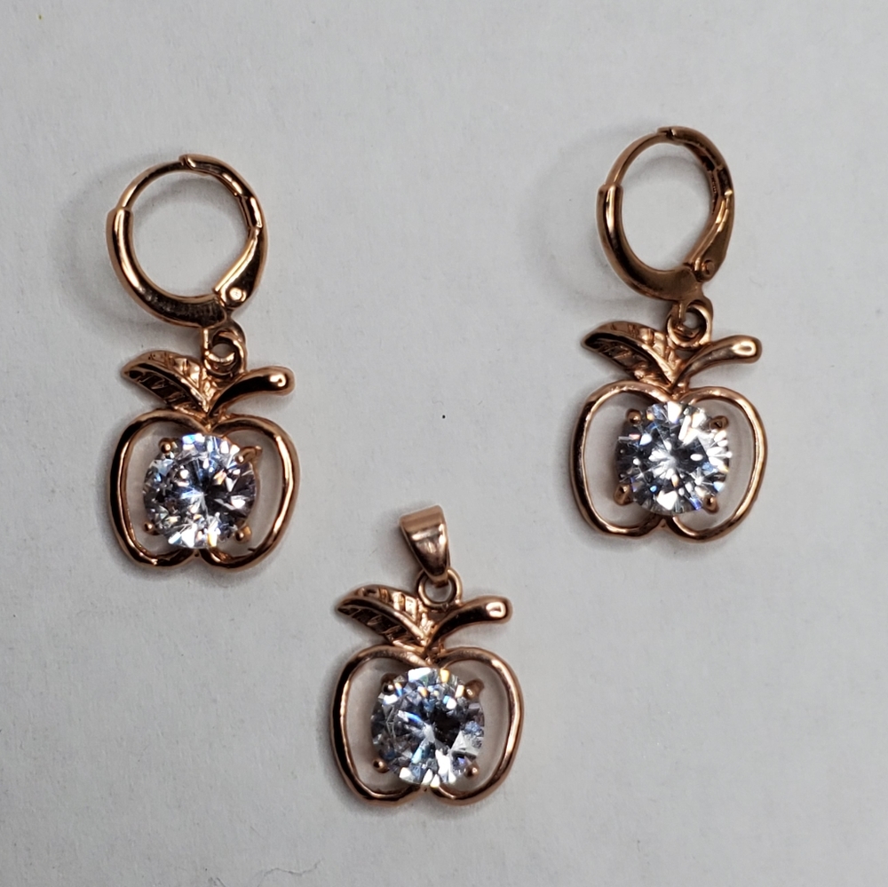 Gold crystal apples jewelry set